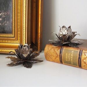 Set of two vintage candlestick holders | Floral candlestick holders